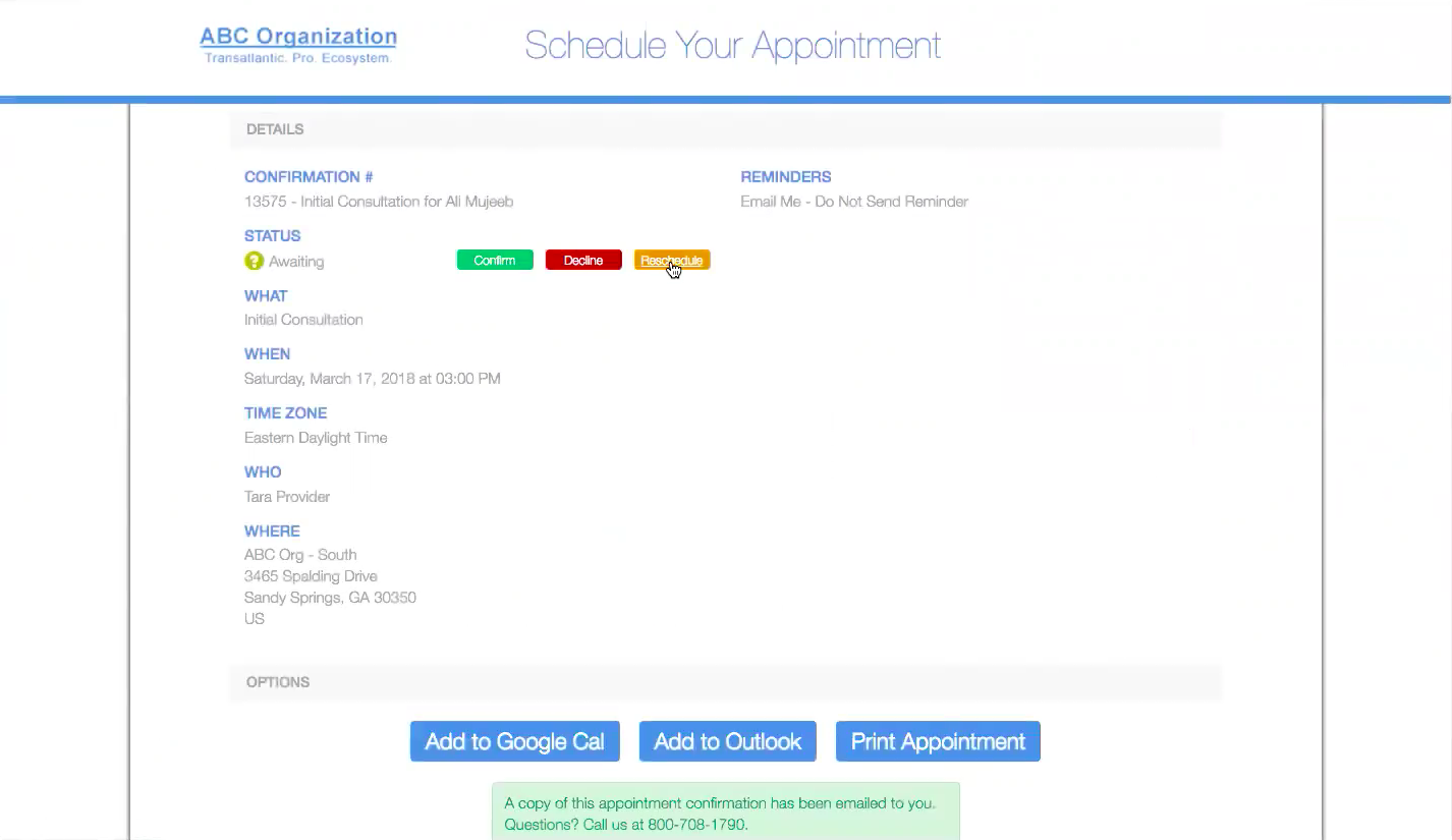 SUMO Self-scheduling screen Appt Wizard
