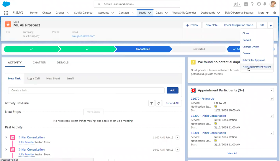 SUMO Home Appointment Wizard