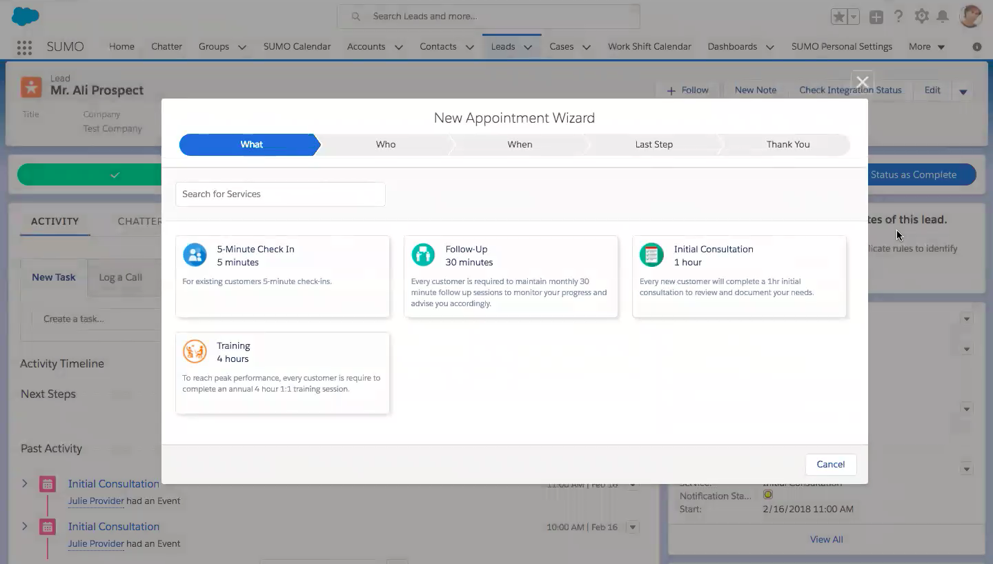 SUMO Service Menu Appt Wizard